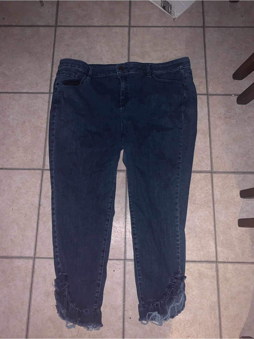 Lane Bryant Dark Blue Ankle Jeans with Ruffle Hem